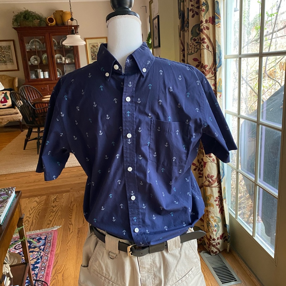 Izod Dark Blue Anchor Pattern Men's Shirt